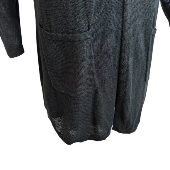 J Jill Black Long Length Cardigan Sweater Womens M Linen Blend Slits Minimalist - Picture 6 of 14